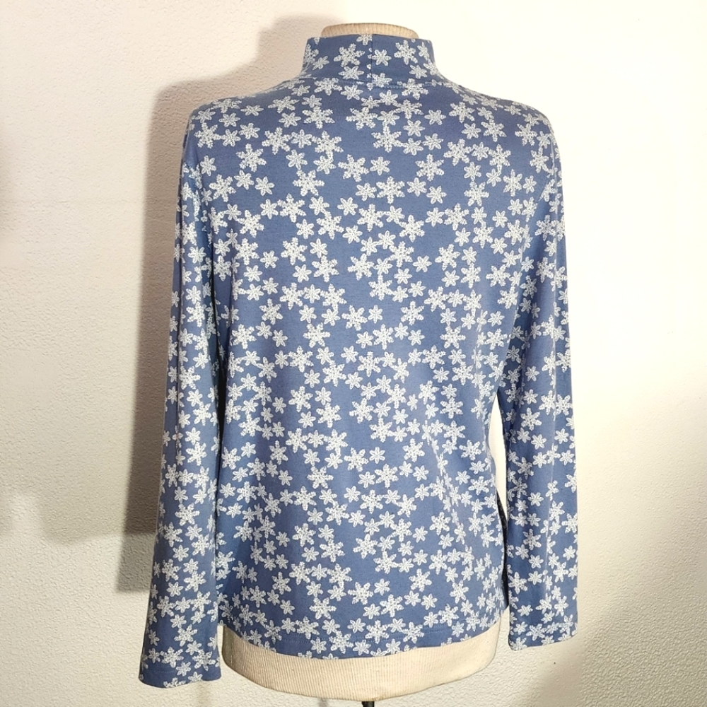 Snowflake Theme Croft & Barrow Mock Neck Turtleneck Pullover Blue Size Petite PL - Picture 6 of 9
